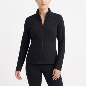 Eileen Fisher Petite S PS Full Zip Mock Neck Top Black Stretch Minimalist Basic